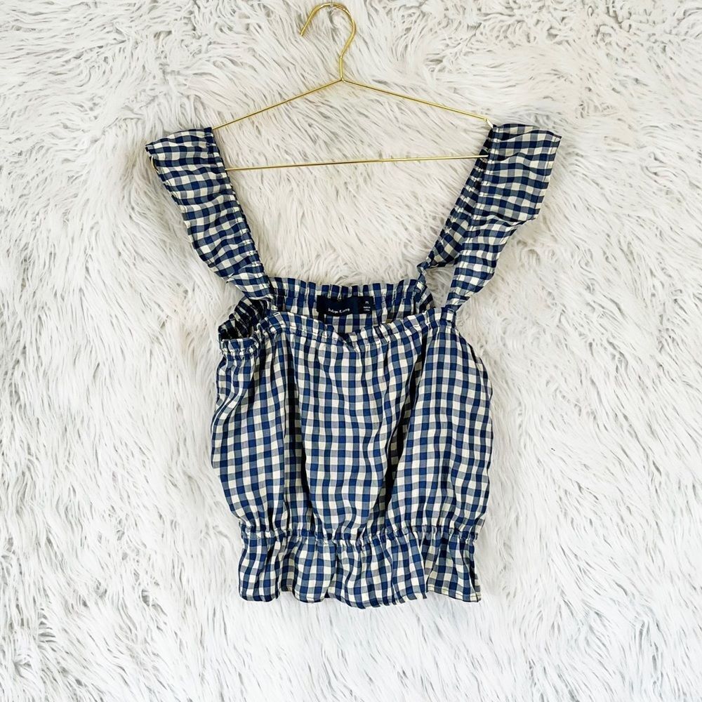 Indigo Rising blue and white gingham ruffle top
